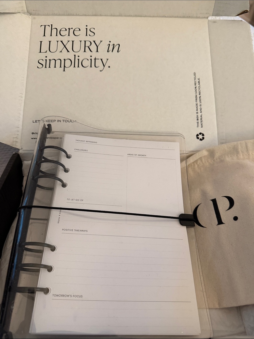 CLOTH & PAPER Clear Vinyl Travel Planner Cover/Binder w/some papers + dust bag
